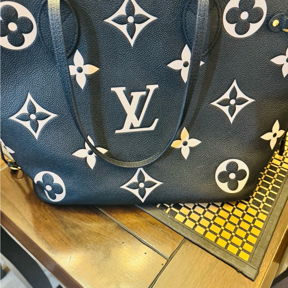 Louis Vuitton Black and Tan Tote with Signature Monogram and Textured Material